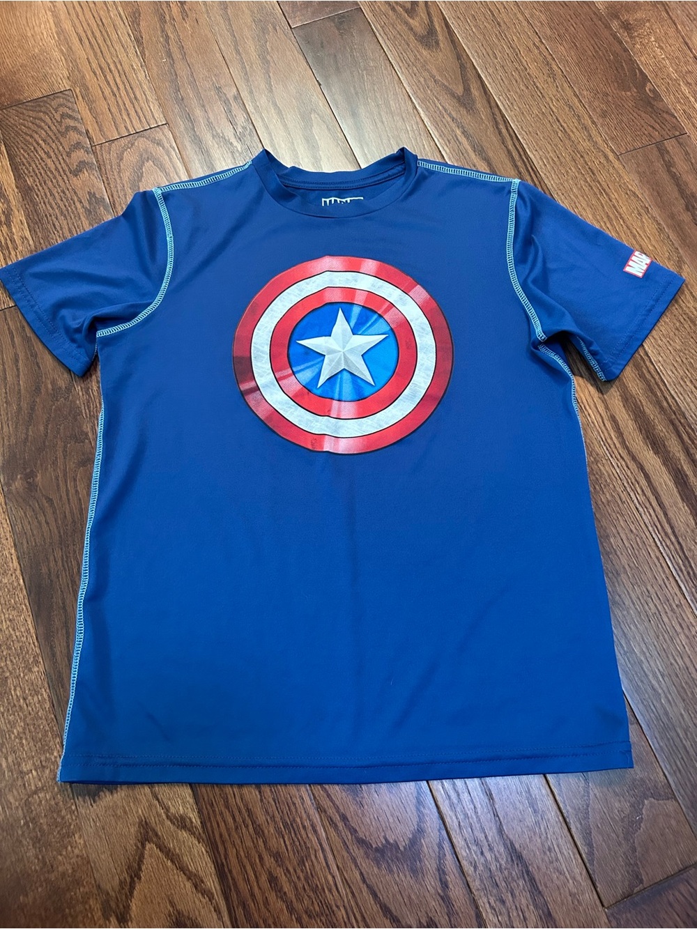 Marvel Kids Captain America Shield Blue Graphic Tee Rashguard size 10/12